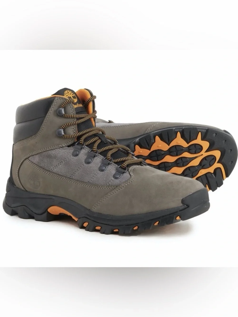 Timberland Men's Gray Suede Hiking Boots with Orange Accents
